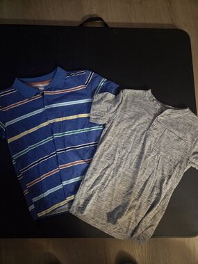 Boys Blue Striped Polo & Gray Henley 2-Pack Tops